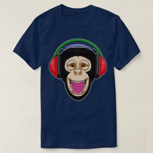 Affe bei Musik mit Headphone T-Shirt (Design vorne)
