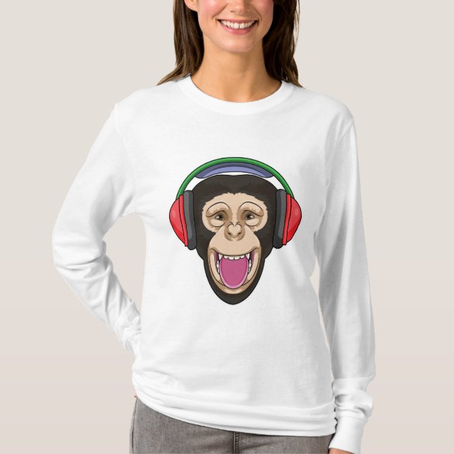 Affe bei Musik mit Headphone T-Shirt (Vorderseite)