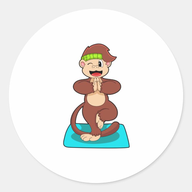 Affe bei Yoga Stehend Runder Aufkleber (Vorderseite)
