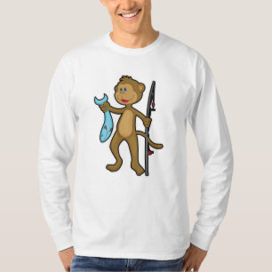 Affe beim Angeln mit Angelrute & Fisch T-Shirt