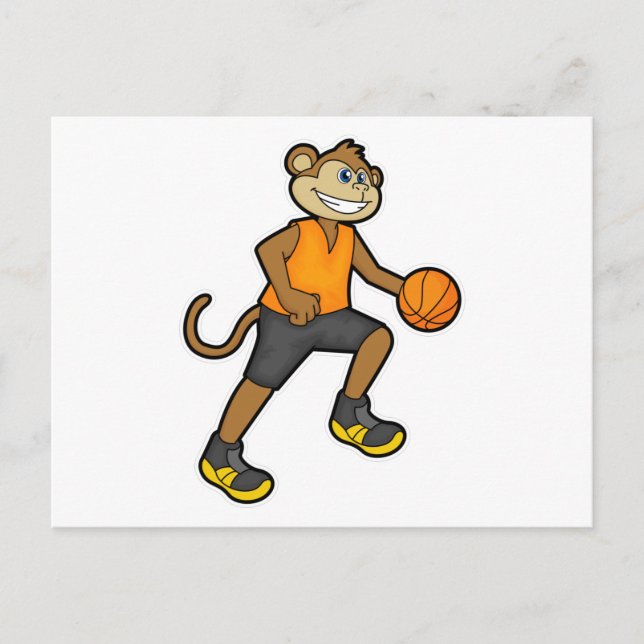 Affe beim Basketball Sport Postkarte (Vorderseite)