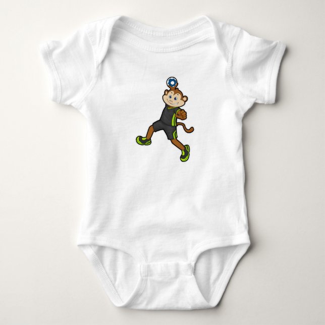 Affe beim Handballspieler mit Handball Baby Strampler (Vorderseite)
