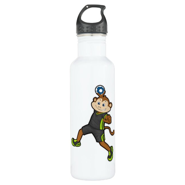 Affe beim Handballspieler mit Handball Edelstahlflasche (Vorderseite)