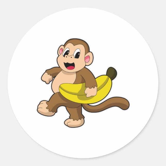 Affe beim Laufen mit Banane Runder Aufkleber (Vorderseite)