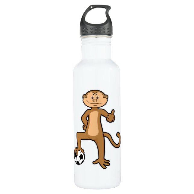 Affe beim Sport mit Fußball Edelstahlflasche (Vorderseite)