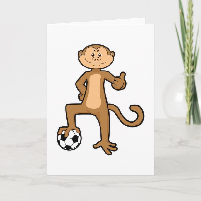 Affe beim Sport mit Fußball Karte (Vorderseite)