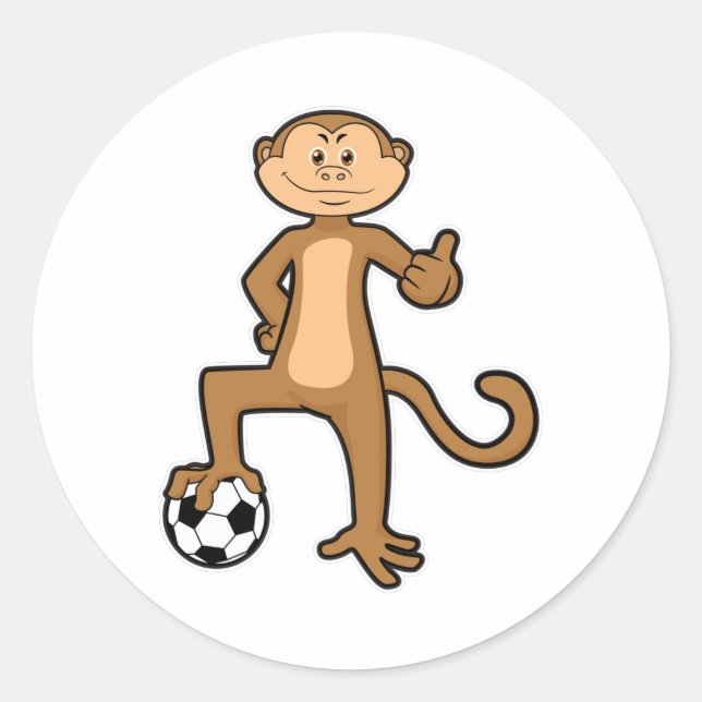 Affe beim Sport mit Fußball Runder Aufkleber (Vorderseite)