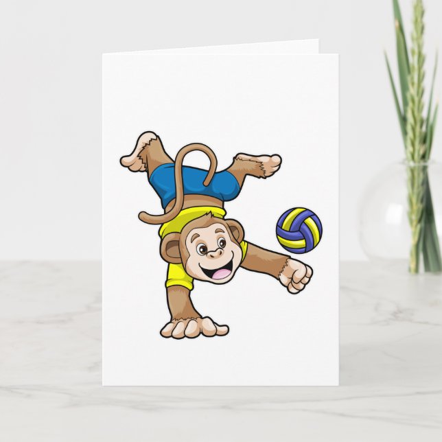 Affe beim Sport mit Volleyball Karte (Vorderseite)