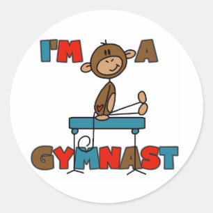 Affe bin ich ein Gymnast Runder Aufkleber