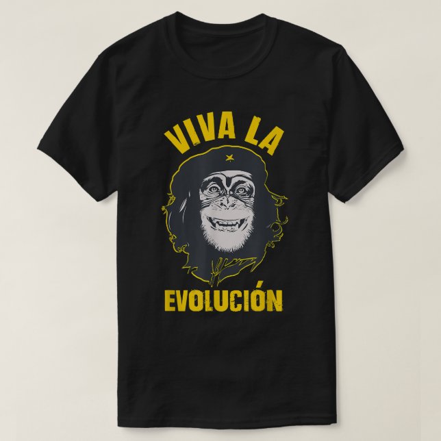 Affe Chimpanzee Viva la Evolution Revolution Spaß T-Shirt (Design vorne)