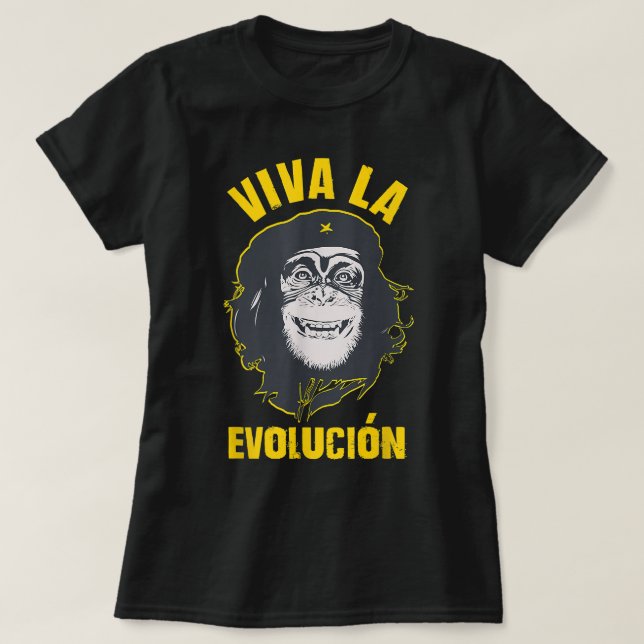 Affe Chimpanzee Viva la Evolution Revolution Spaß T-Shirt (Design vorne)