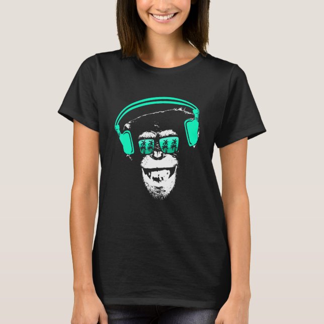 Affe Cooler Affen DJ Kopfhörer Idee Party Mus T-Shirt (Vorderseite)
