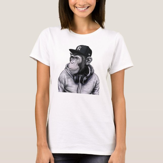 Affe der urbanen Mode mit Lässigen Kopfhörern T-Shirt (Vorderseite)