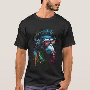 Affe DJ mit Kopfhörern und Sonnenbrillen Disco T-Shirt