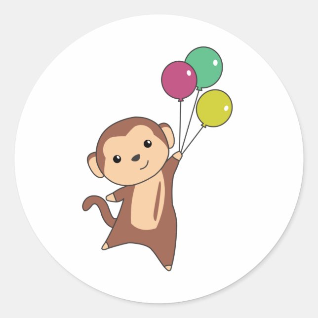 Affe fliegt mit Balloons oben süß Runder Aufkleber (Vorderseite)