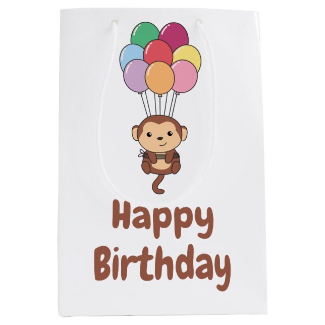 Affe fliegt mit farbenfrohen Balloons-Card-Medium  Mittlere Geschenktüte (Vorderseite)