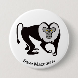 Affe - Gerettet MACAQUES - gefährdete tierische Gr Button
