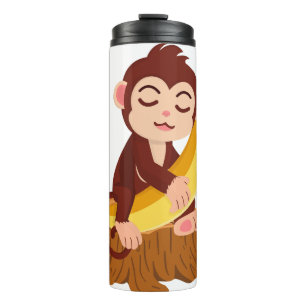 Affe hält Banane Cartoon  Thermosbecher