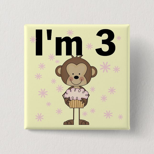 Affe I m 3 Birthday Tshirts and Gifts Button (Vorderseite)