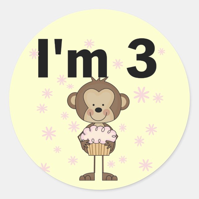Affe I m 3 Birthday Tshirts and Gifts Runder Aufkleber (Vorderseite)