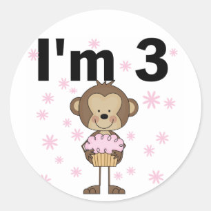 Affe I m 3 Birthday Tshirts and Gifts Runder Aufkleber