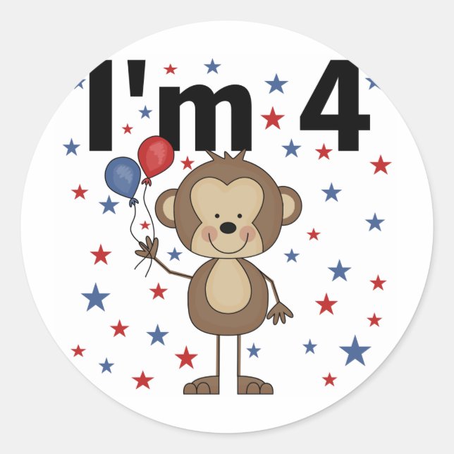 Affe Ich bin 4 T - Shirt und Geschenke Runder Aufkleber (Vorderseite)