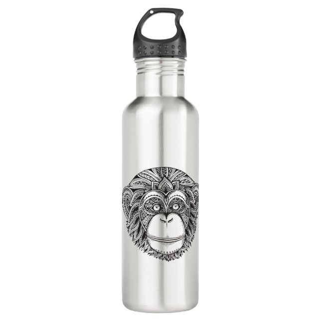 Affe Illustartion Gekritzel Edelstahlflasche (Vorderseite)