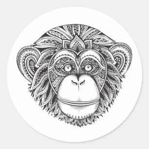 Affe Illustartion Gekritzel Runder Aufkleber