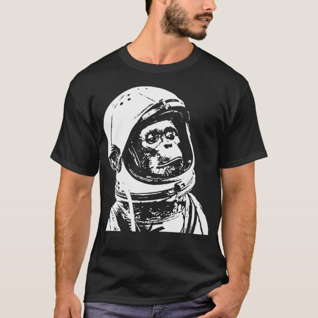 Affe im All. Funny Astronaut Chimpanzee T-Shirt (Vorderseite)