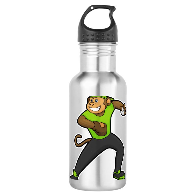 Affe im Baseball mit Baseballschläger Edelstahlflasche (Vorderseite)