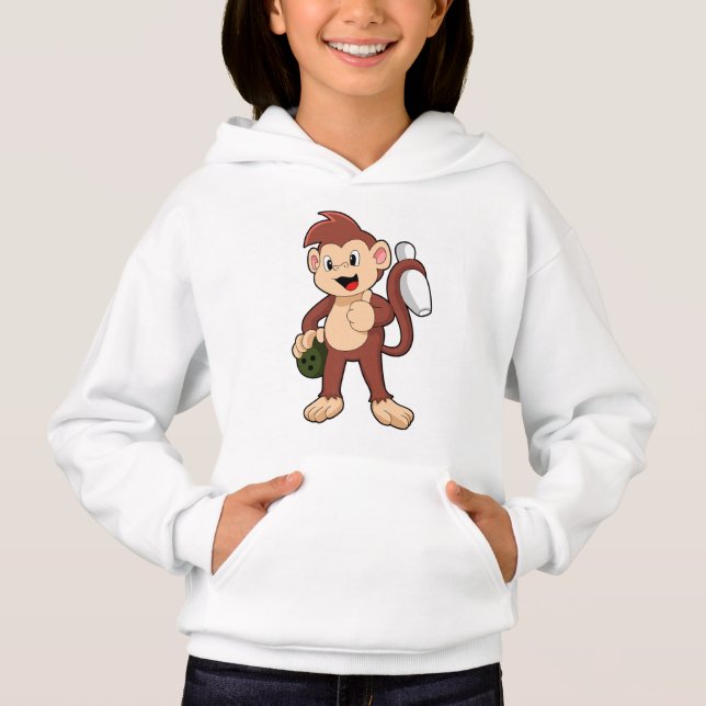 Affe im Bowling mit Bowlingball Hoodie (Vorderseite)