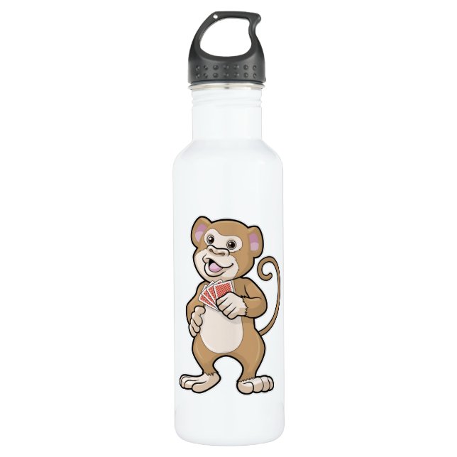Affe im Poker mit Poker-Karten Edelstahlflasche (Vorderseite)