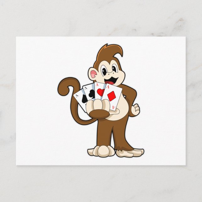 Affe im Poker mit Poker-Karten Postkarte (Vorderseite)