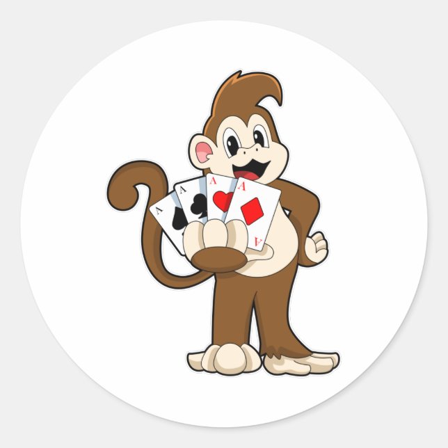 Affe im Poker mit Poker-Karten Runder Aufkleber (Vorderseite)
