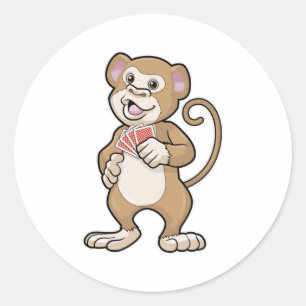 Affe im Poker mit Poker-Karten Runder Aufkleber