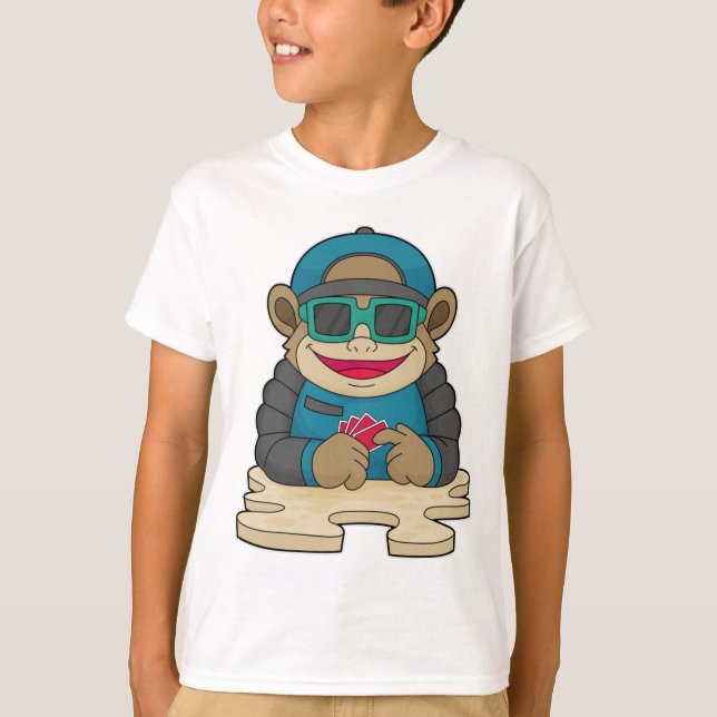 Affe im Poker mit Poker-Karten & Sonnenbrille T-Shirt (Vorderseite)