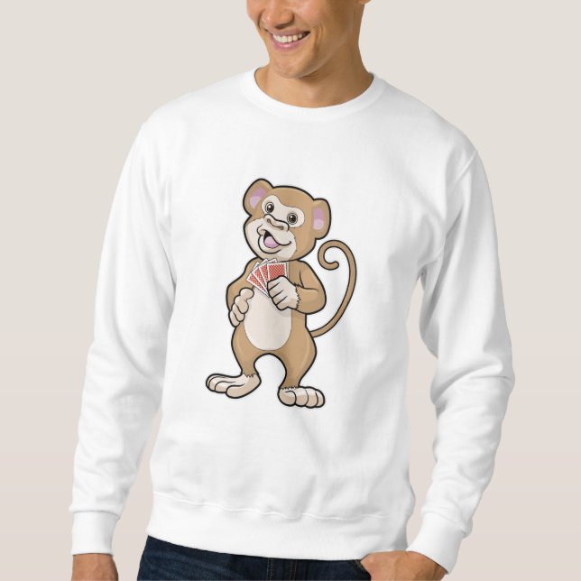 Affe im Poker mit Poker-Karten Sweatshirt (Vorderseite)