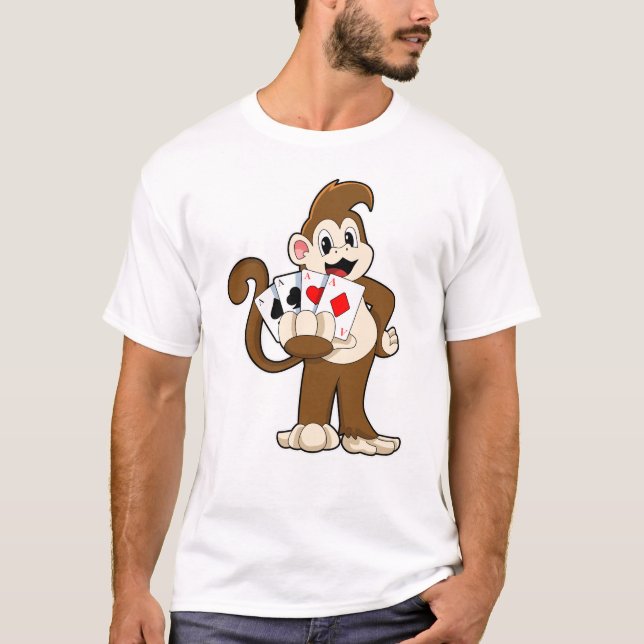 Affe im Poker mit Poker-Karten T-Shirt (Vorderseite)