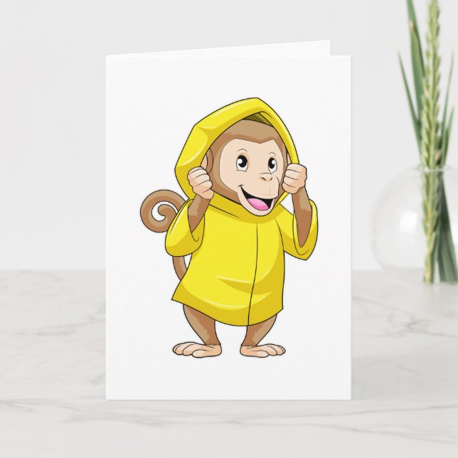 Affe im Regen mit Regenmantel Karte (Vorderseite)