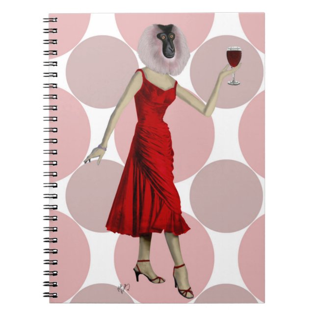 Affe im Roten Kleid mit Wein Notizblock (Vorderseite)