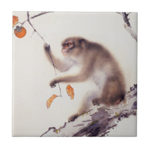 Affe in einem Persimone-Baum Fliese
