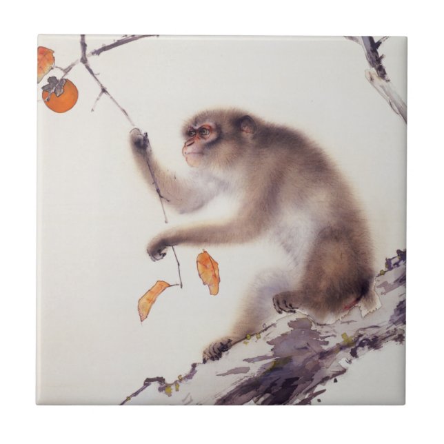 Affe in einem Persimone-Baum Fliese (Vorderseite)