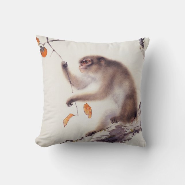 Affe in einem Persimone-Baum Kissen (Vorderseite)