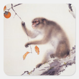 Affe in einem Persimone-Baum Quadratischer Aufkleber