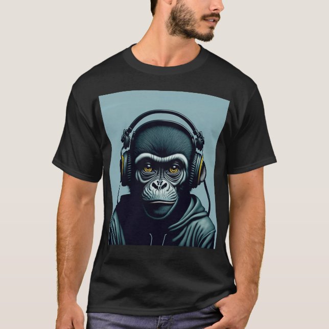 Affe in Kopfhörern T-Shirt (Vorderseite)