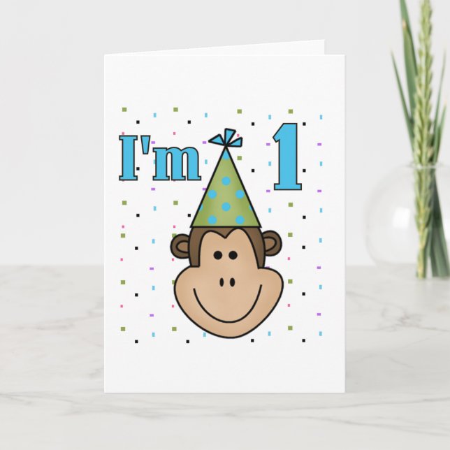 Affe in Party Hat 1st Birthday Tshirts Karte (Vorderseite)