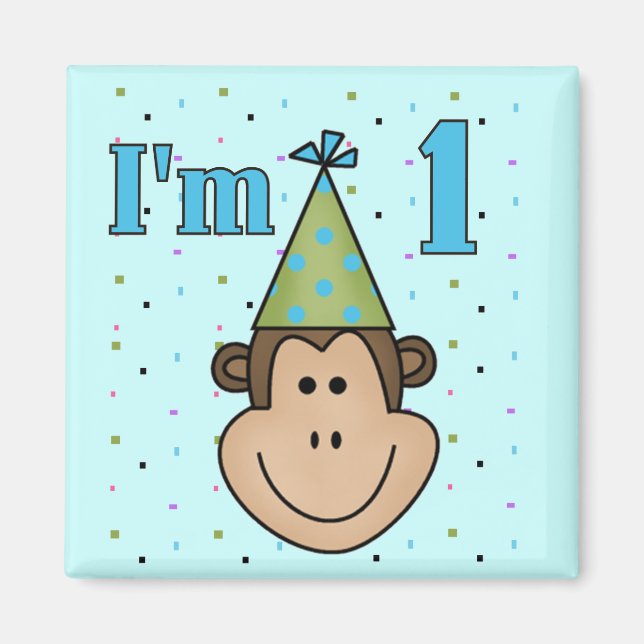 Affe in Party Hat 1st Birthday Tshirts Magnet (Vorne)