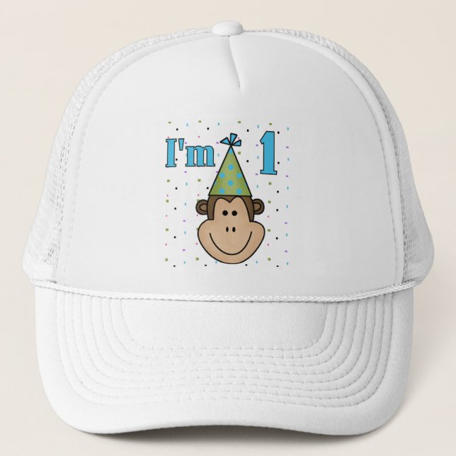 Affe in Party Hat 1st Birthday Tshirts Truckerkappe (Vorderseite)