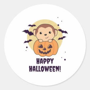 Affe in Pumpkin Niedliche Affen glückliches Hallow Runder Aufkleber