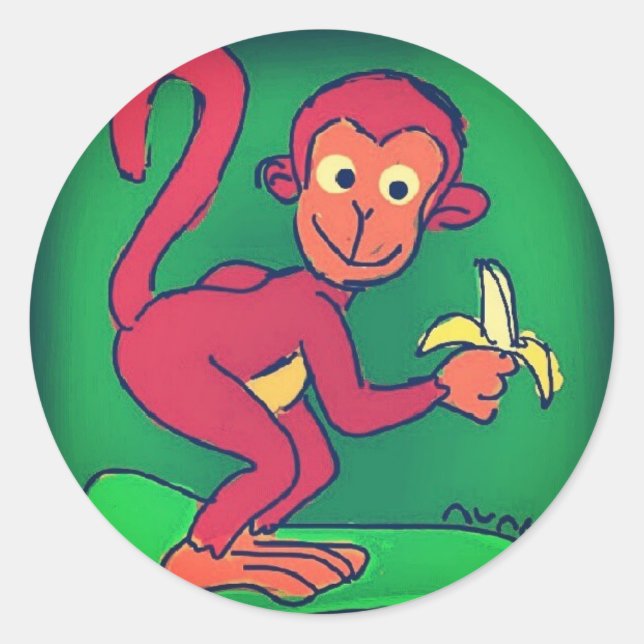 Affe isst Banane Runder Aufkleber (Vorderseite)